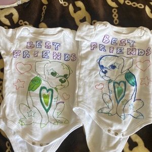 Best friends puppy boxer twins matching onesies blue and green 3-6 months